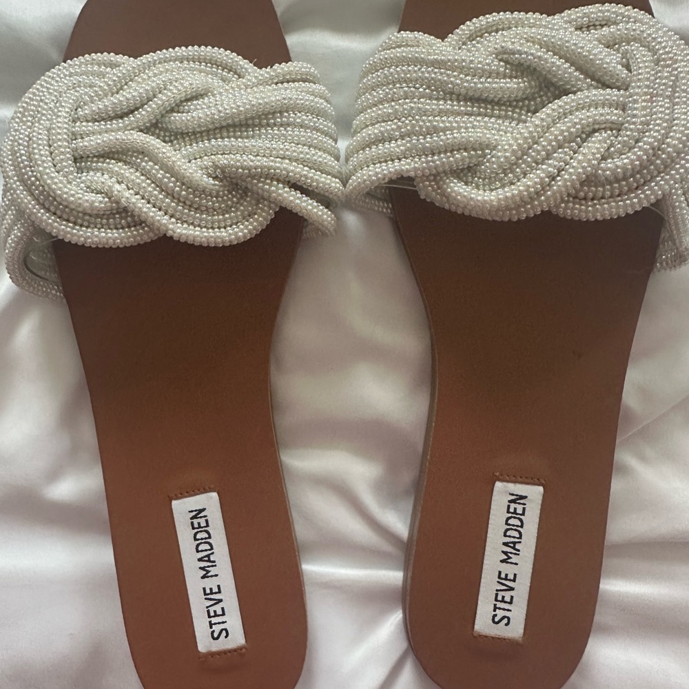Steve Madden White Beaded Sandals